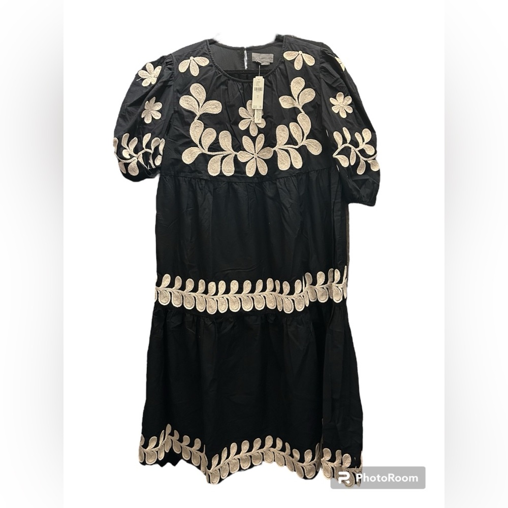 By Anthropologie Embroidered Puff Sleeve Midi Dress